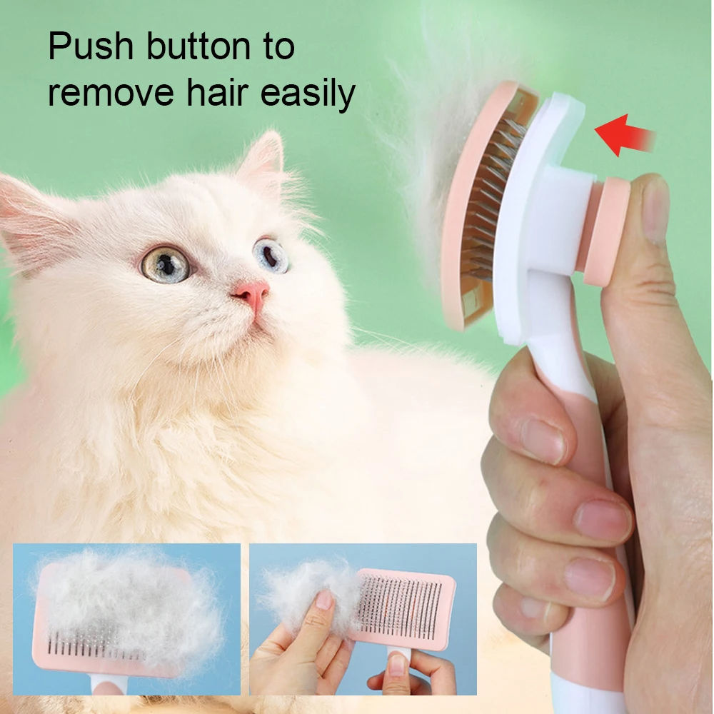 Self Cleaning Slicker Brush For Dogs, Cats Pets-One Click Cleaning